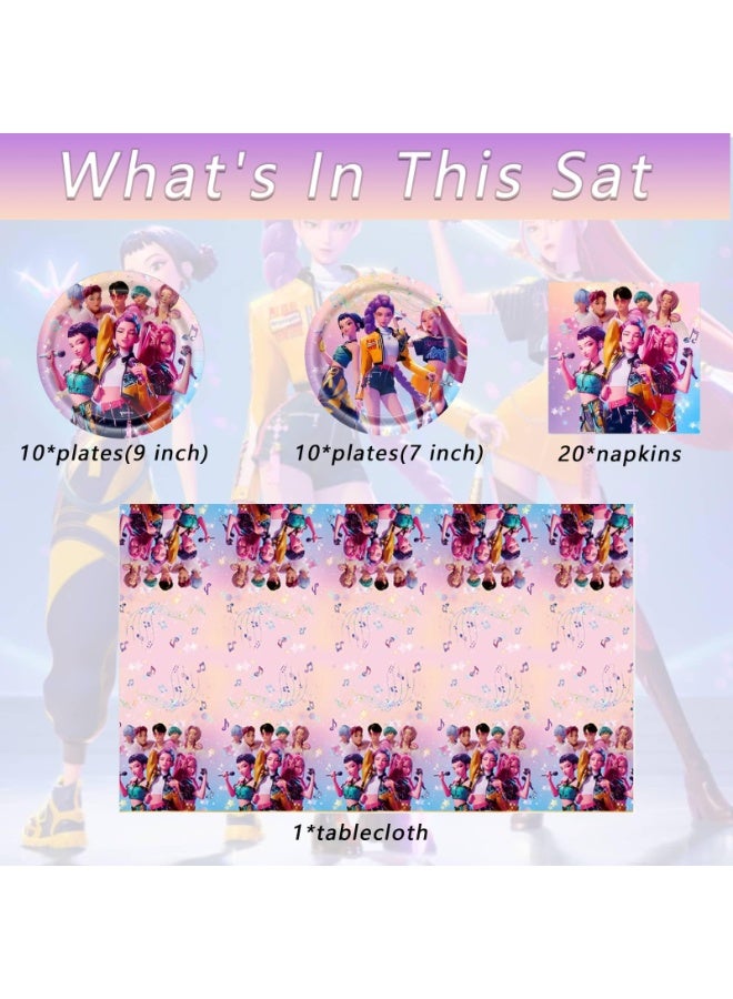 ECLux K-Pop Demon Hunters Party Tableware 20 Plates, 20 Napkins, and Tablecloth71 '' x 42 ''Demon Movie Hunters Party Birthday Party Decorate Supplies - Image 3